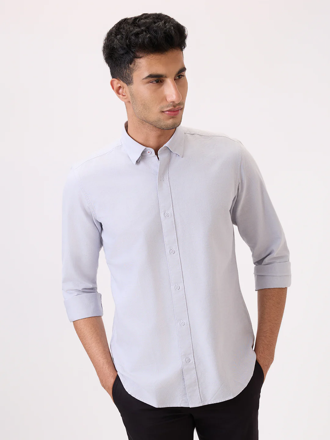 Raymond Men Grey Chambray Regular Fit Cotton Blend Casual Shirt - Image 2