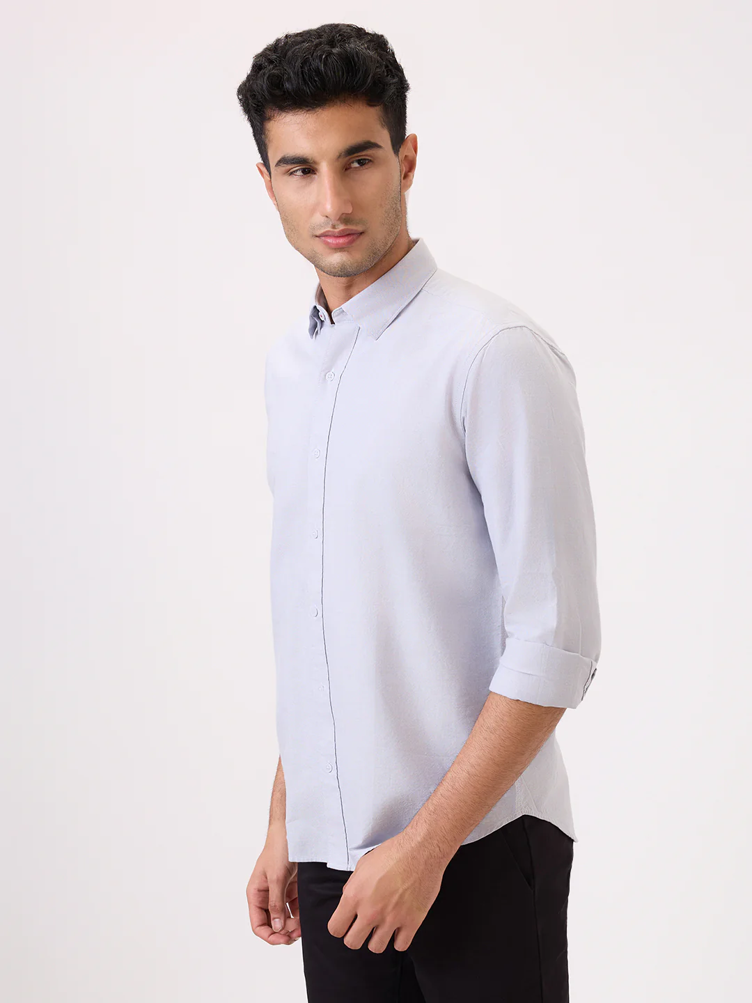 Raymond Men Grey Chambray Regular Fit Cotton Blend Casual Shirt - Image 3