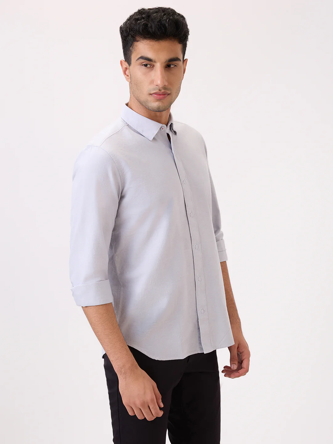 Raymond Men Grey Chambray Regular Fit Cotton Blend Casual Shirt - Image 4