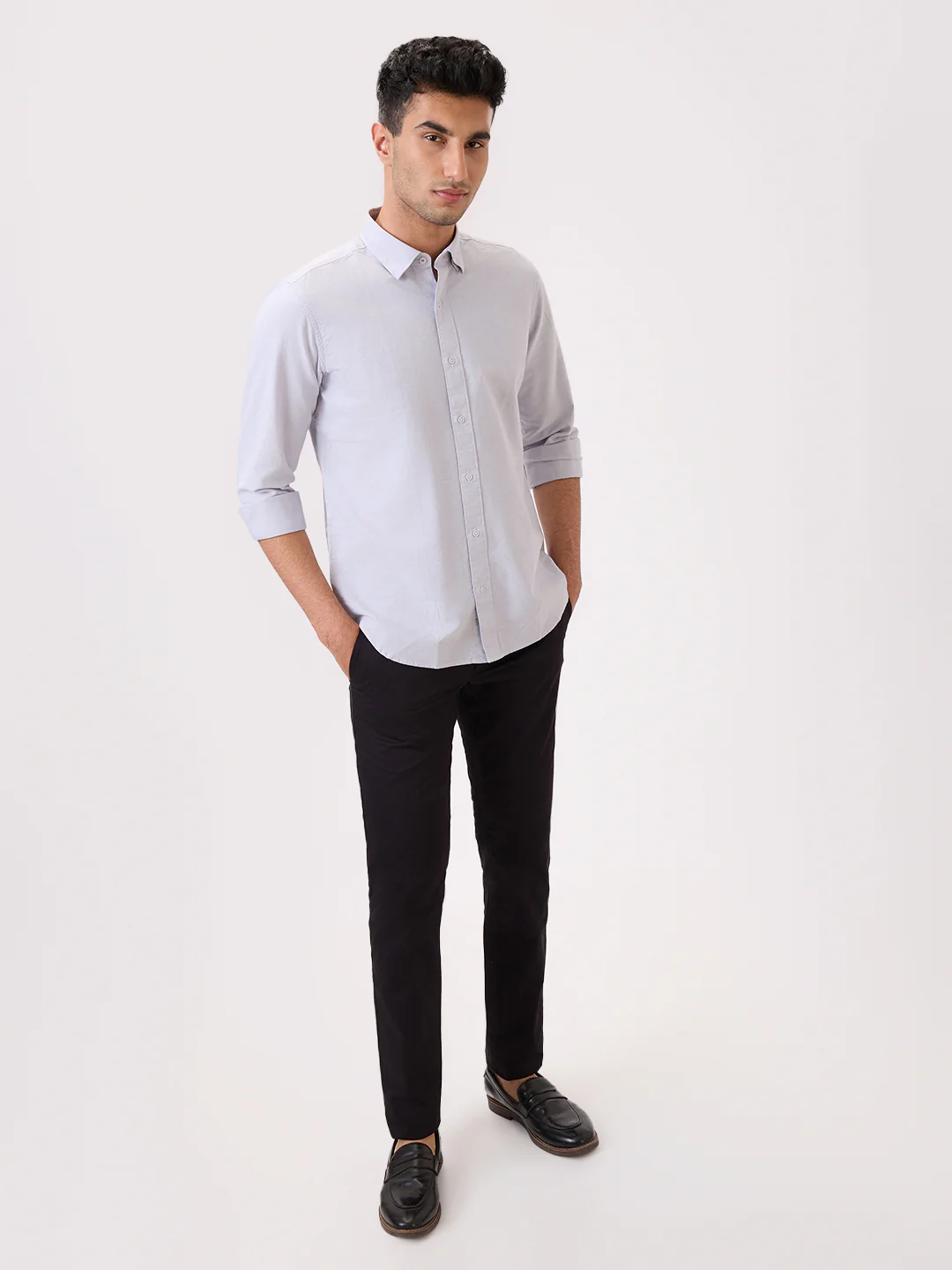 Raymond Men Grey Chambray Regular Fit Cotton Blend Casual Shirt - Image 6