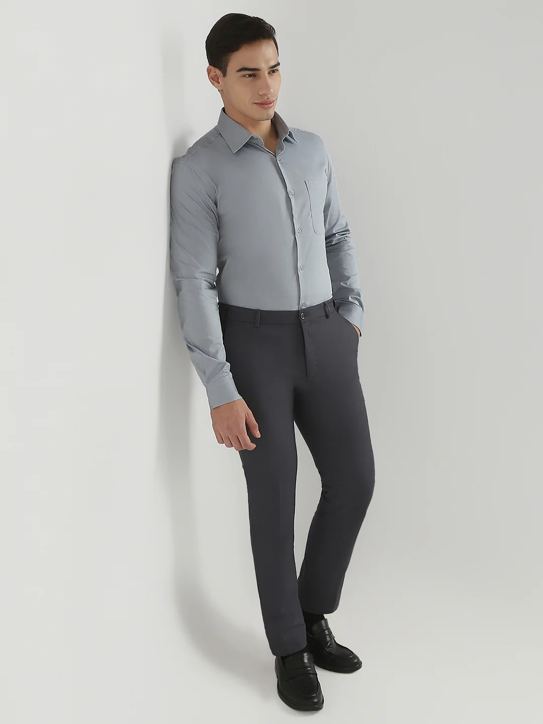 Raymond Men Grey Chambray Slim Fit Cotton Formal Shirt - Image 5
