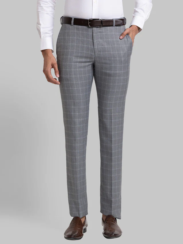 Raymond Men Grey Checkered Slim Fit Trouser