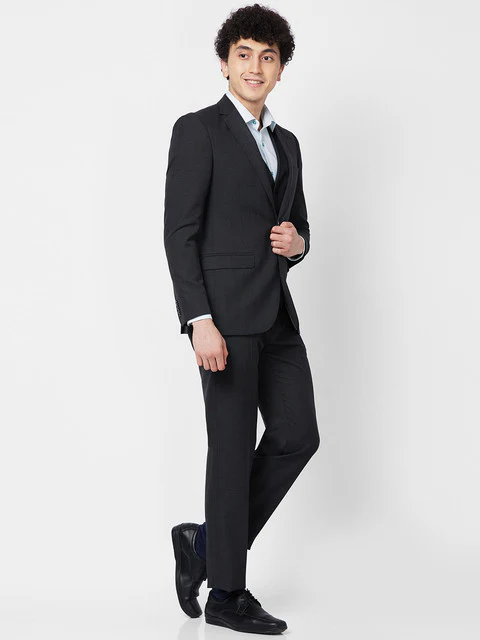 Raymond Men Grey Checks Contemporary Fit Polyester Blend Suit