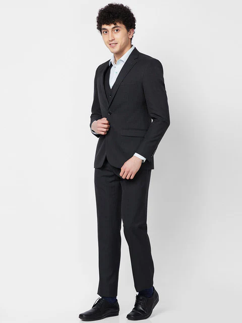 Raymond Men Grey Checks Contemporary Fit Polyester Blend Suit - Image 2
