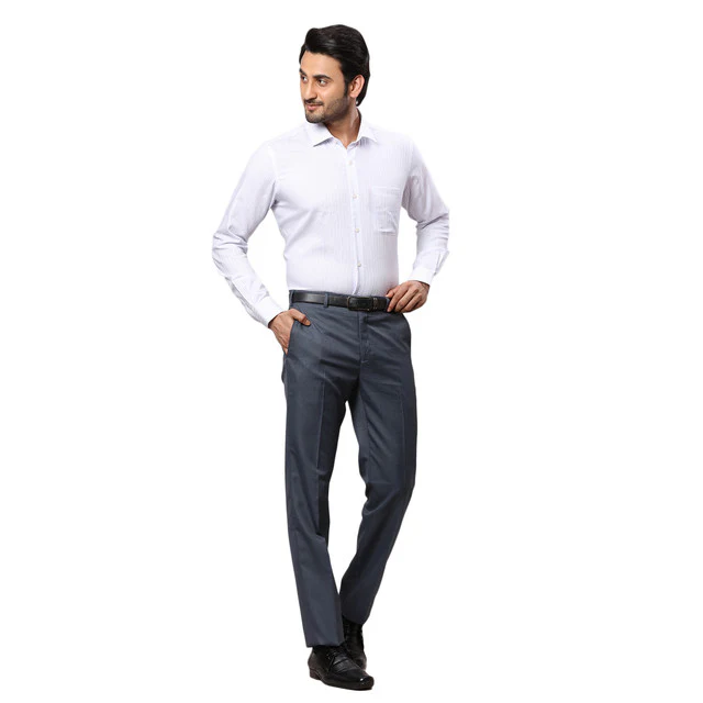 Raymond Men Grey Checks Contemporary Fit Polyester Blend Trouser - Image 5