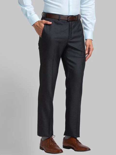 Raymond Men Grey Checks Contemporary Fit Polyester Blend Trouser - Image 2