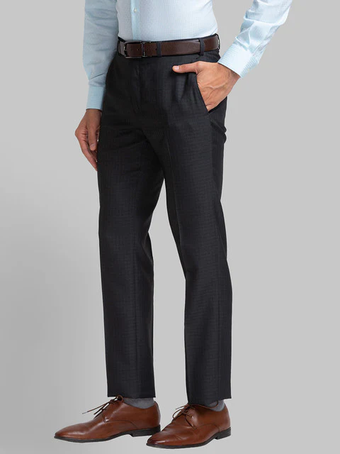 Raymond Men Grey Checks Contemporary Fit Polyester Blend Trouser - Image 3