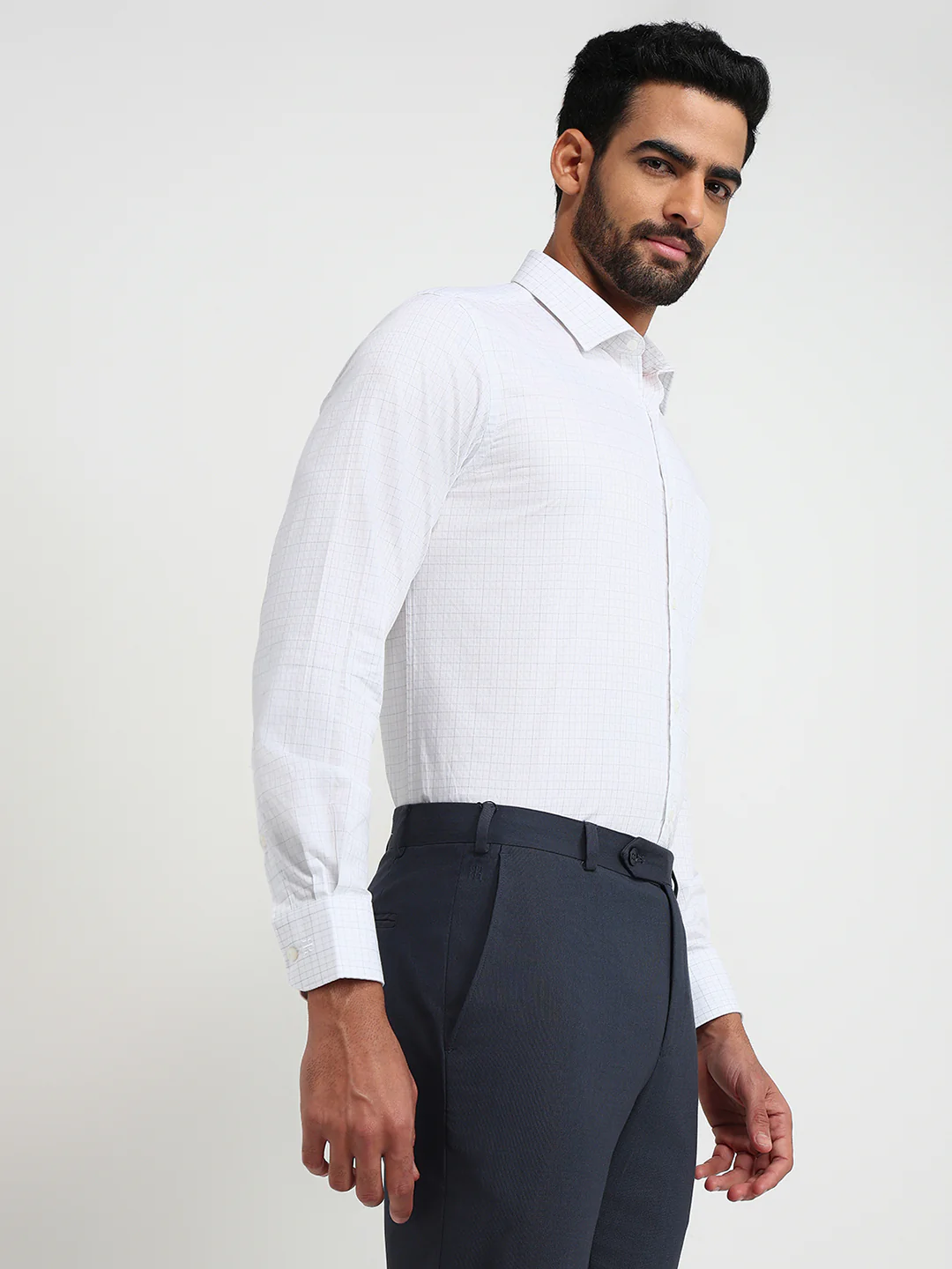 Raymond Men Grey Checks Regular Fit Cotton Formal Shirt - Image 3