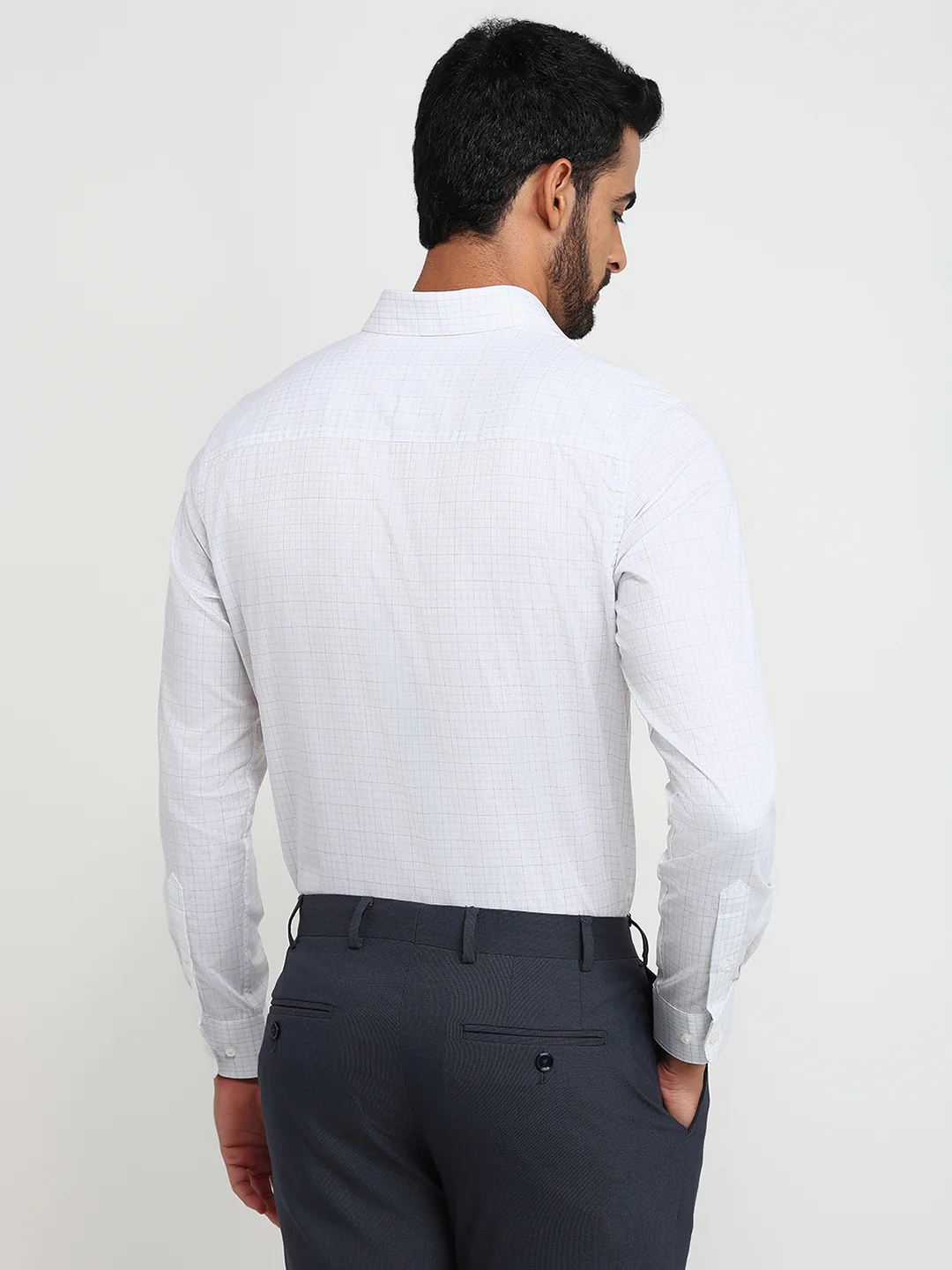 Raymond Men Grey Checks Regular Fit Cotton Formal Shirt - Image 4