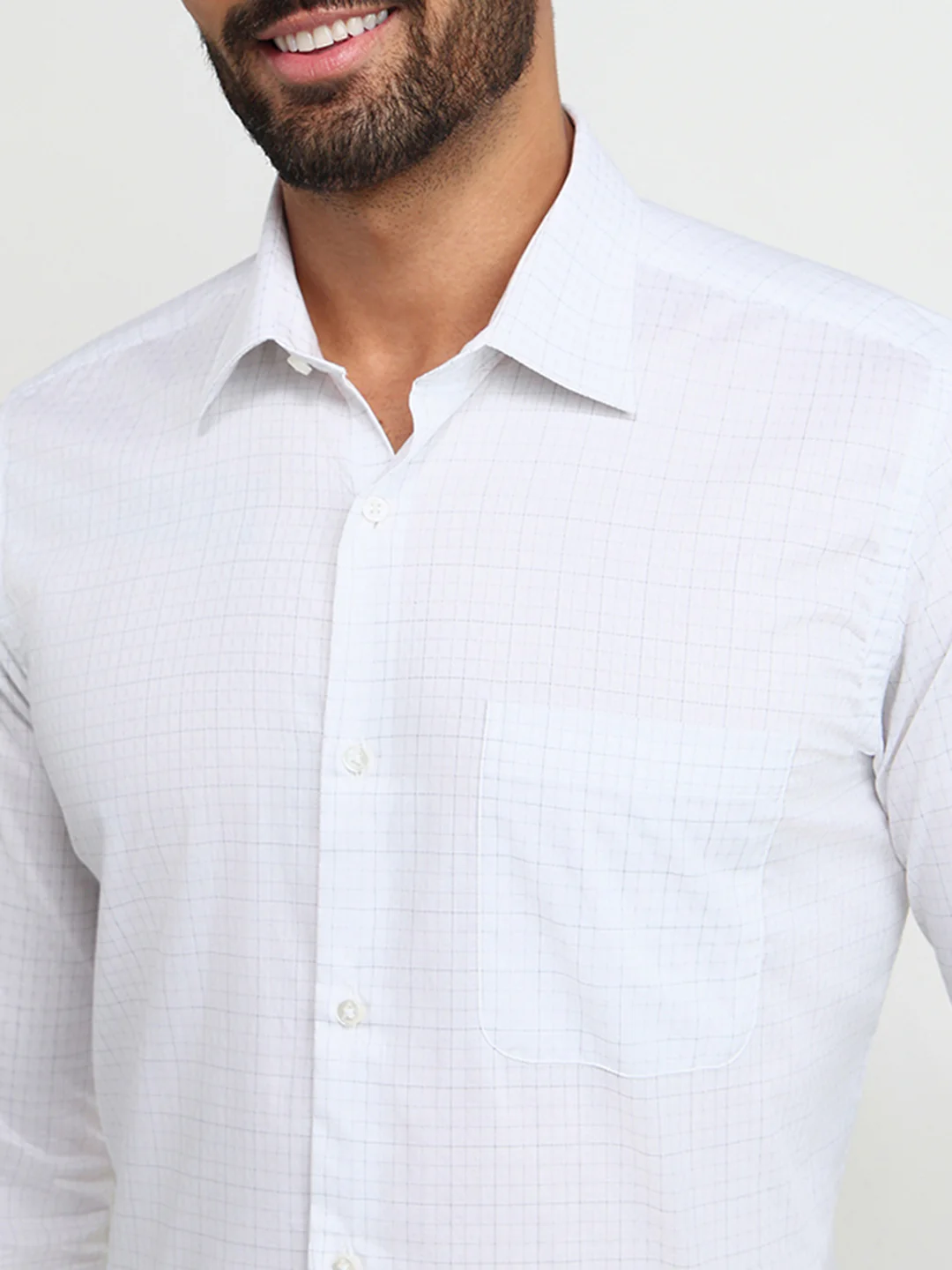Raymond Men Grey Checks Regular Fit Cotton Formal Shirt - Image 6