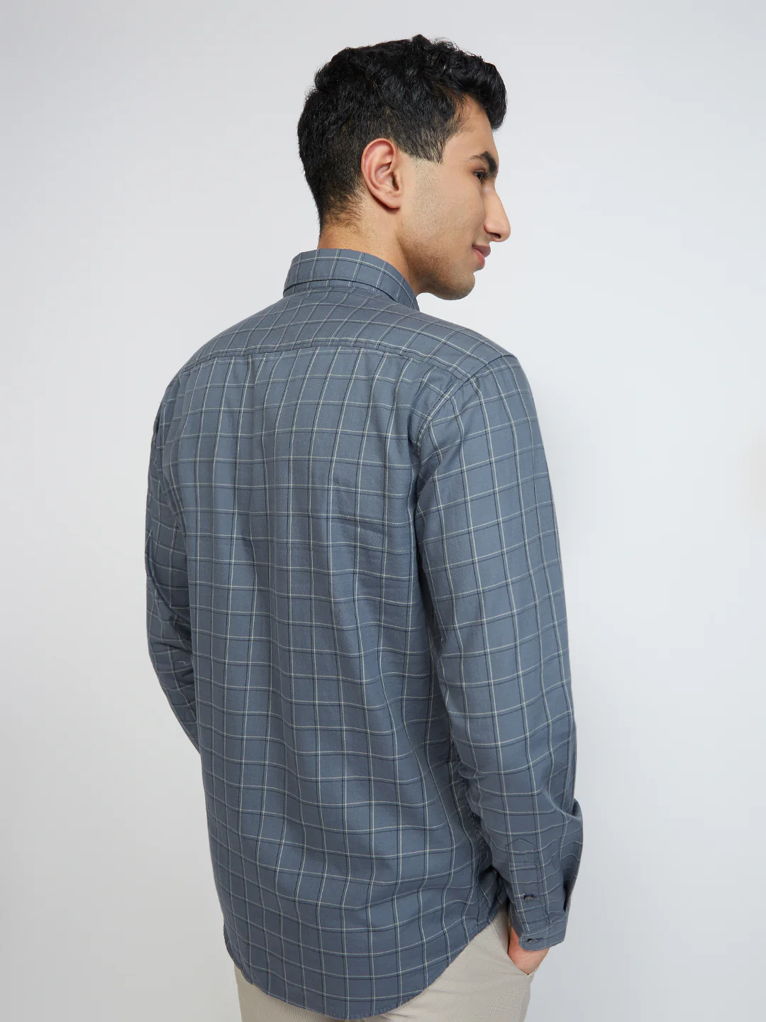 Raymond Men Grey Checks Slim Fit Cotton Casual Shirt - Image 4