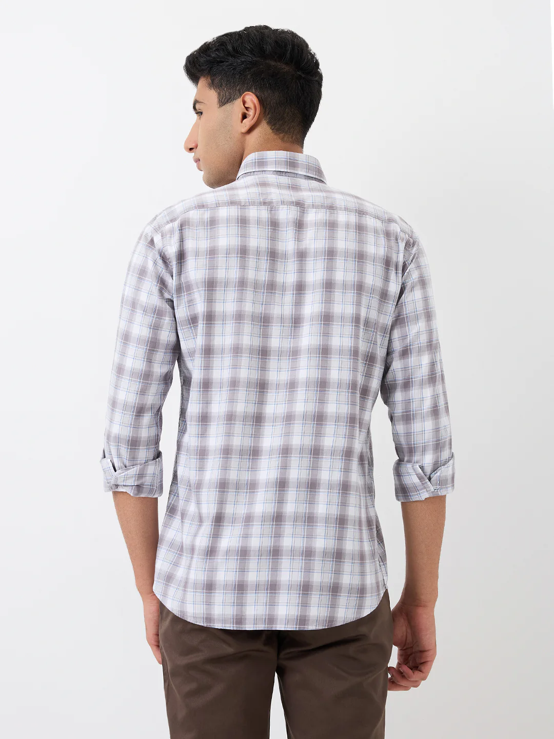 Raymond Men Grey Checks Slim Fit Cotton Casual Shirt - Image 4