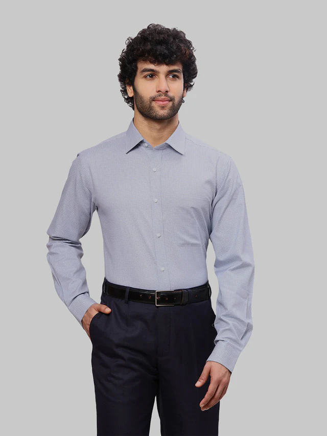 Raymond Men Grey Checks Slim Fit Cotton Shirt