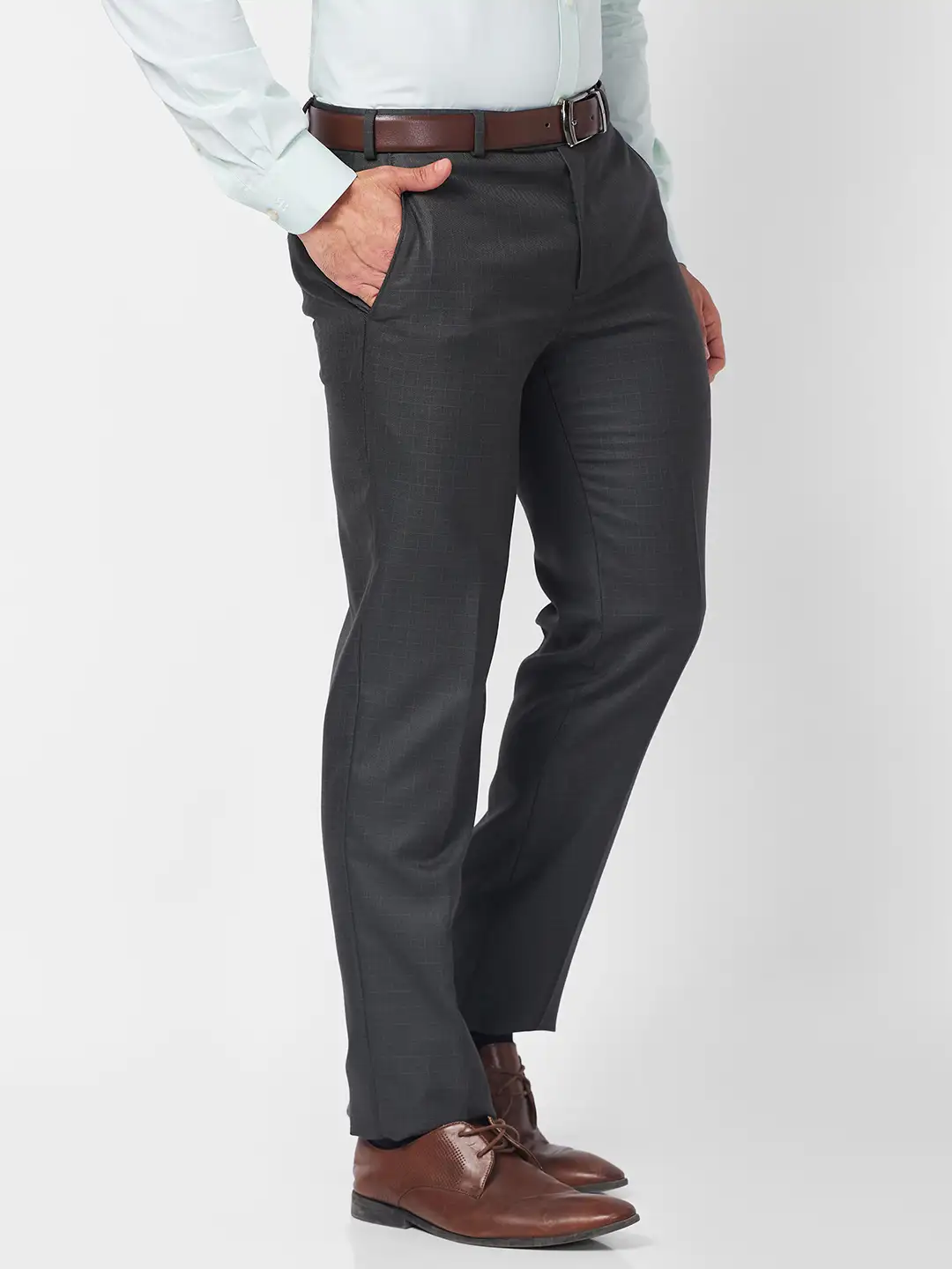 Raymond Men Grey Checks Slim Fit Polyester Blend Trouser - Image 2