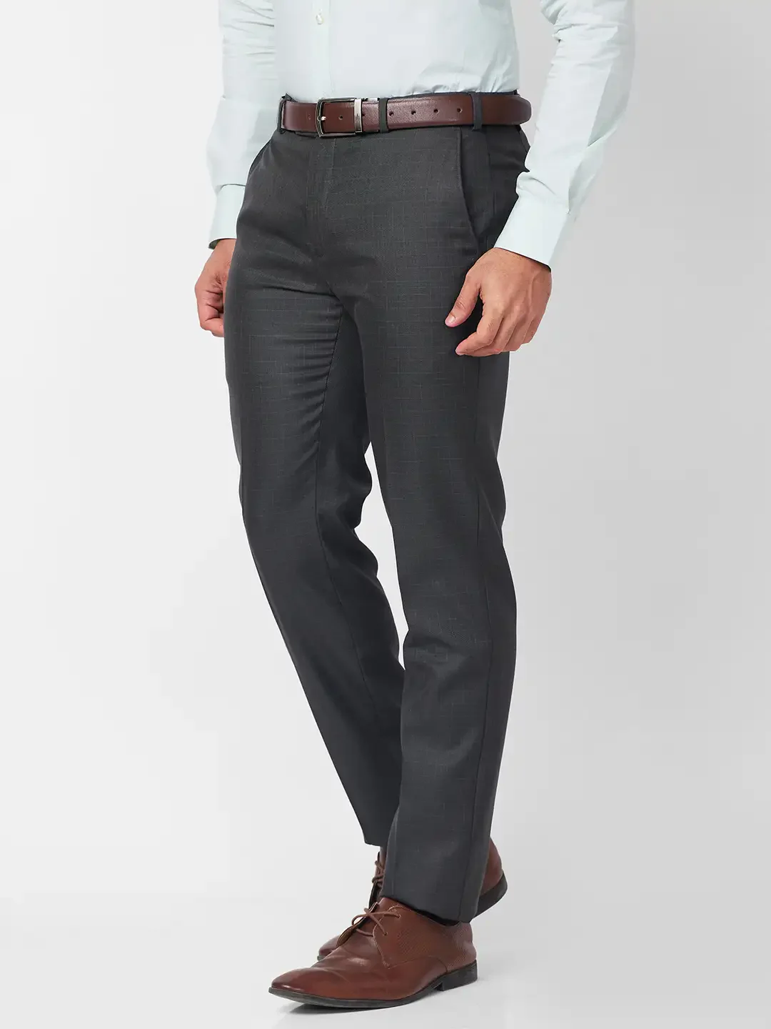 Raymond Men Grey Checks Slim Fit Polyester Blend Trouser - Image 3