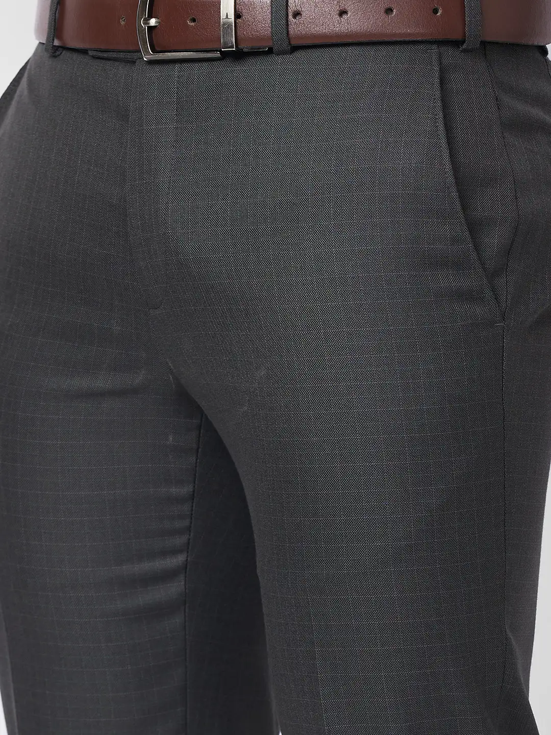 Raymond Men Grey Checks Slim Fit Polyester Blend Trouser - Image 7