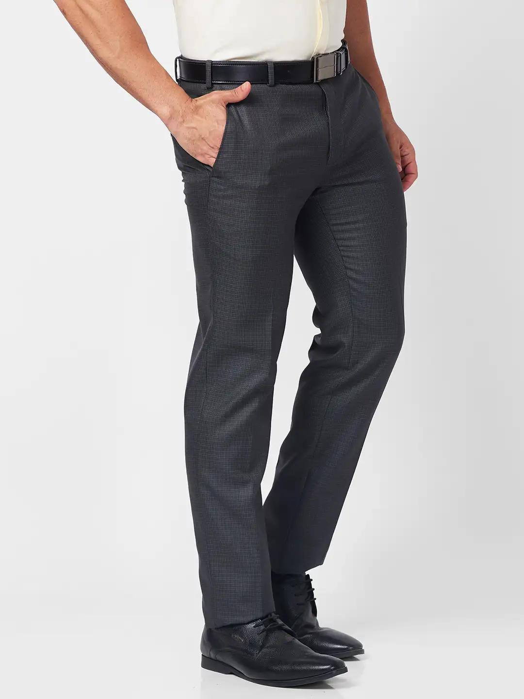 Raymond Men Grey Checks Slim Fit Polyester Blend Trouser - Image 2