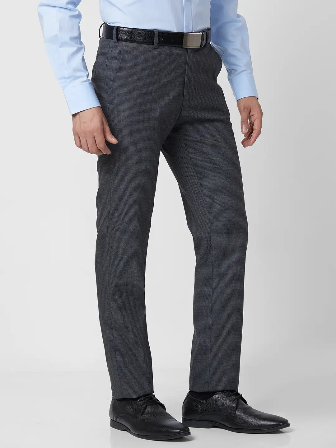 Raymond Men Grey Checks Slim Fit Polyester Blend Trouser - Image 2