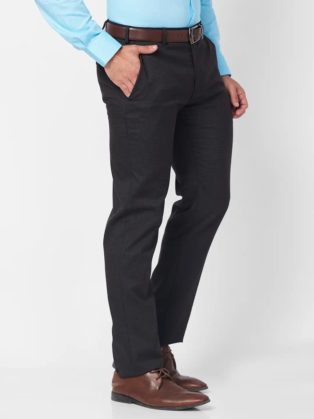 Raymond Men Grey Checks Slim Fit Polyester Blend Trouser - Image 2