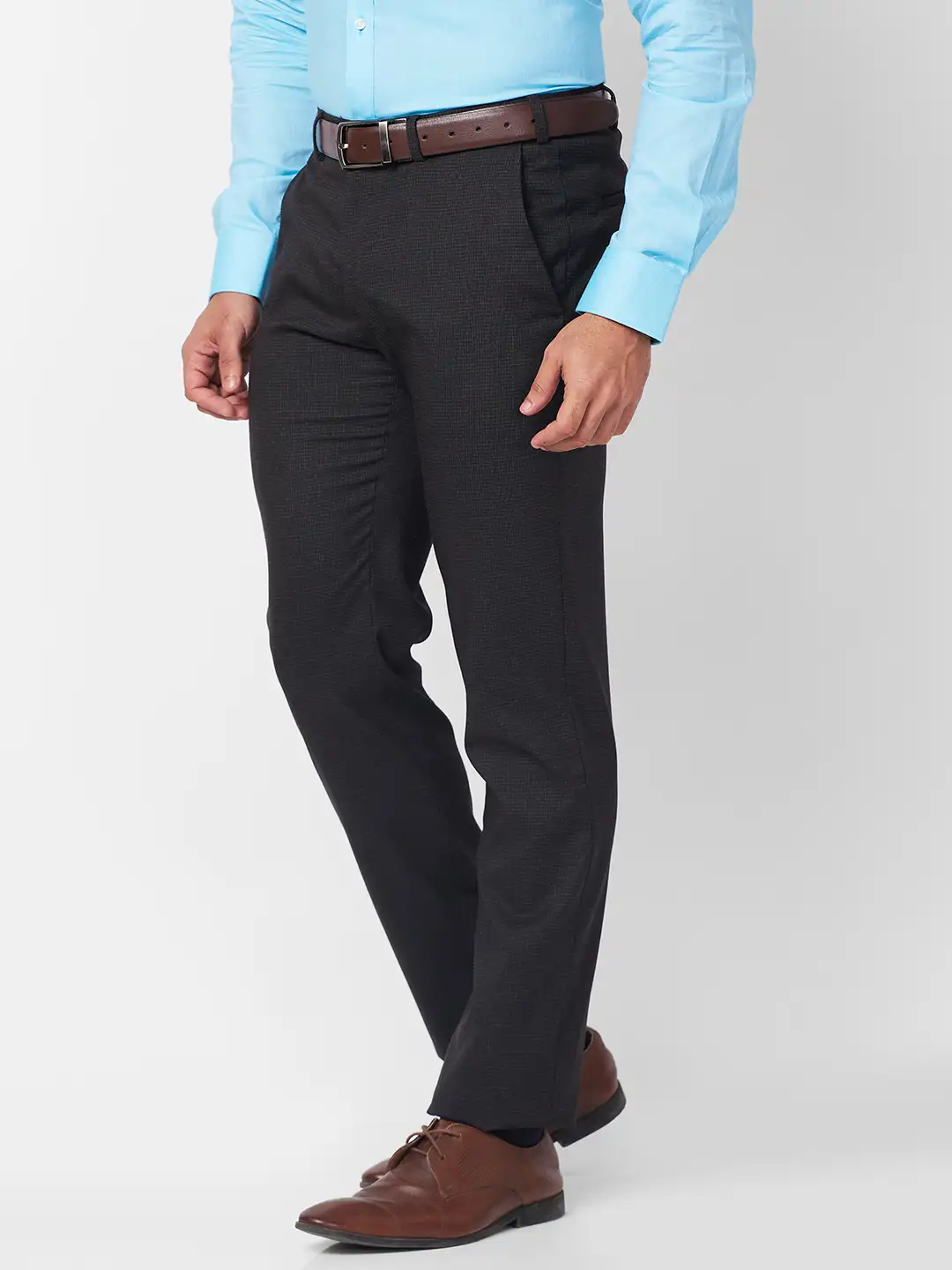 Raymond Men Grey Checks Slim Fit Polyester Blend Trouser - Image 3