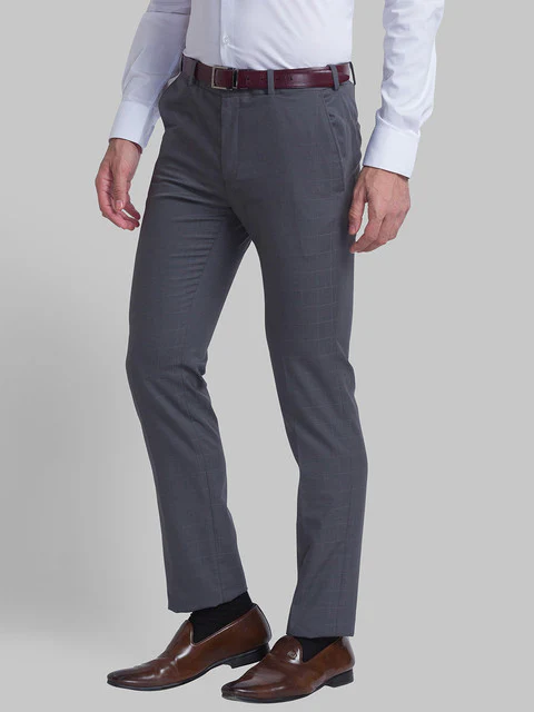 Raymond Men Grey Checks Slim Fit Polyester Blend Trouser - Image 3