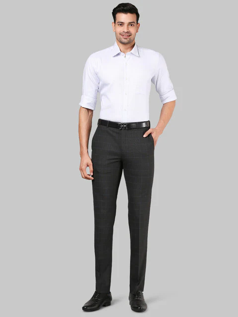 Raymond Men Grey Checks Slim Fit Polyester Blend Trouser - Image 5