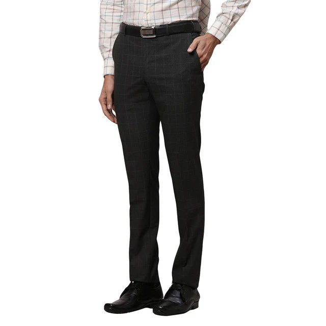 Raymond Men Grey Checks Slim Fit Polyester Blend Trouser - Image 3