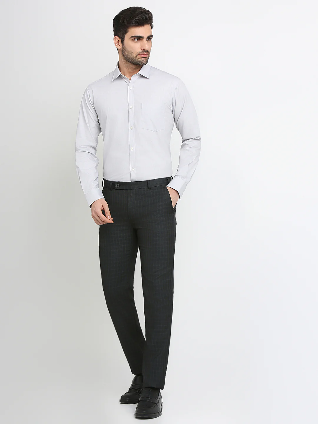 Raymond Men Grey Checks Slim Fit Polyester Blend Trouser - Image 5
