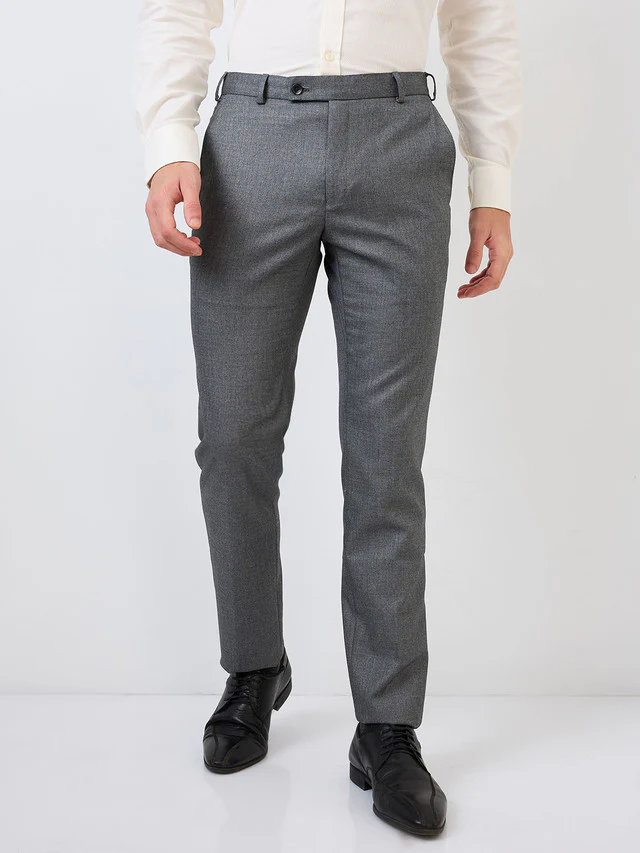 Raymond Men Grey Checks Slim Fit Polyester Blend Trouser