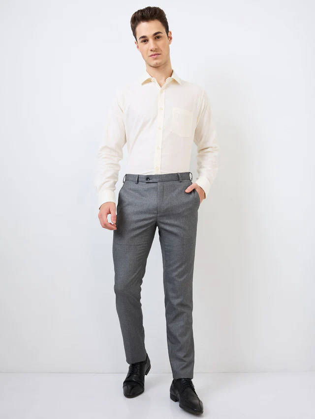 Raymond Men Grey Checks Slim Fit Polyester Blend Trouser - Image 6