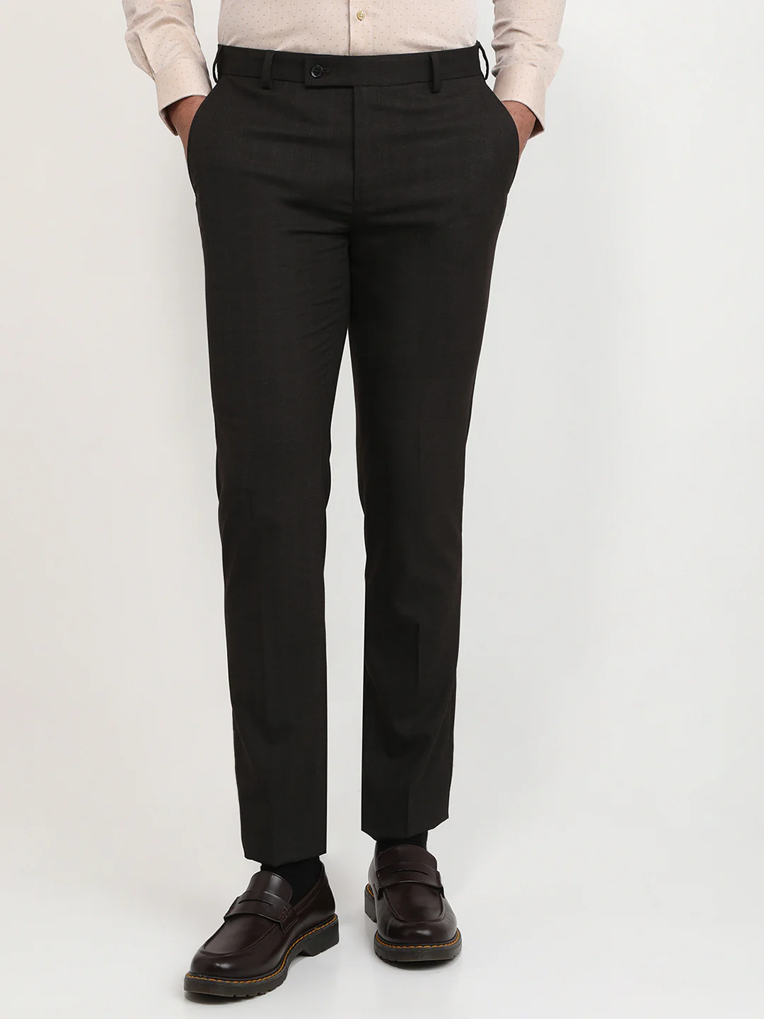 Raymond Men Grey Checks Slim Fit Polyester Blend Trouser