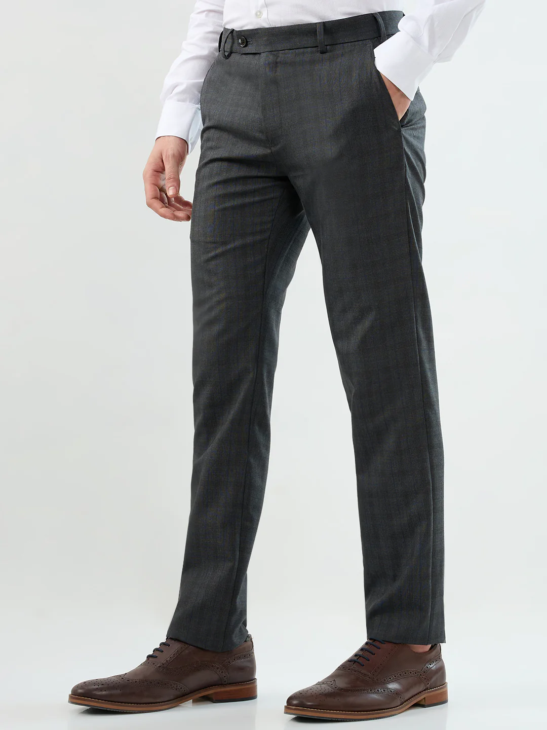 Raymond Men Grey Checks Slim Fit Polyester Blend Trouser - Image 3