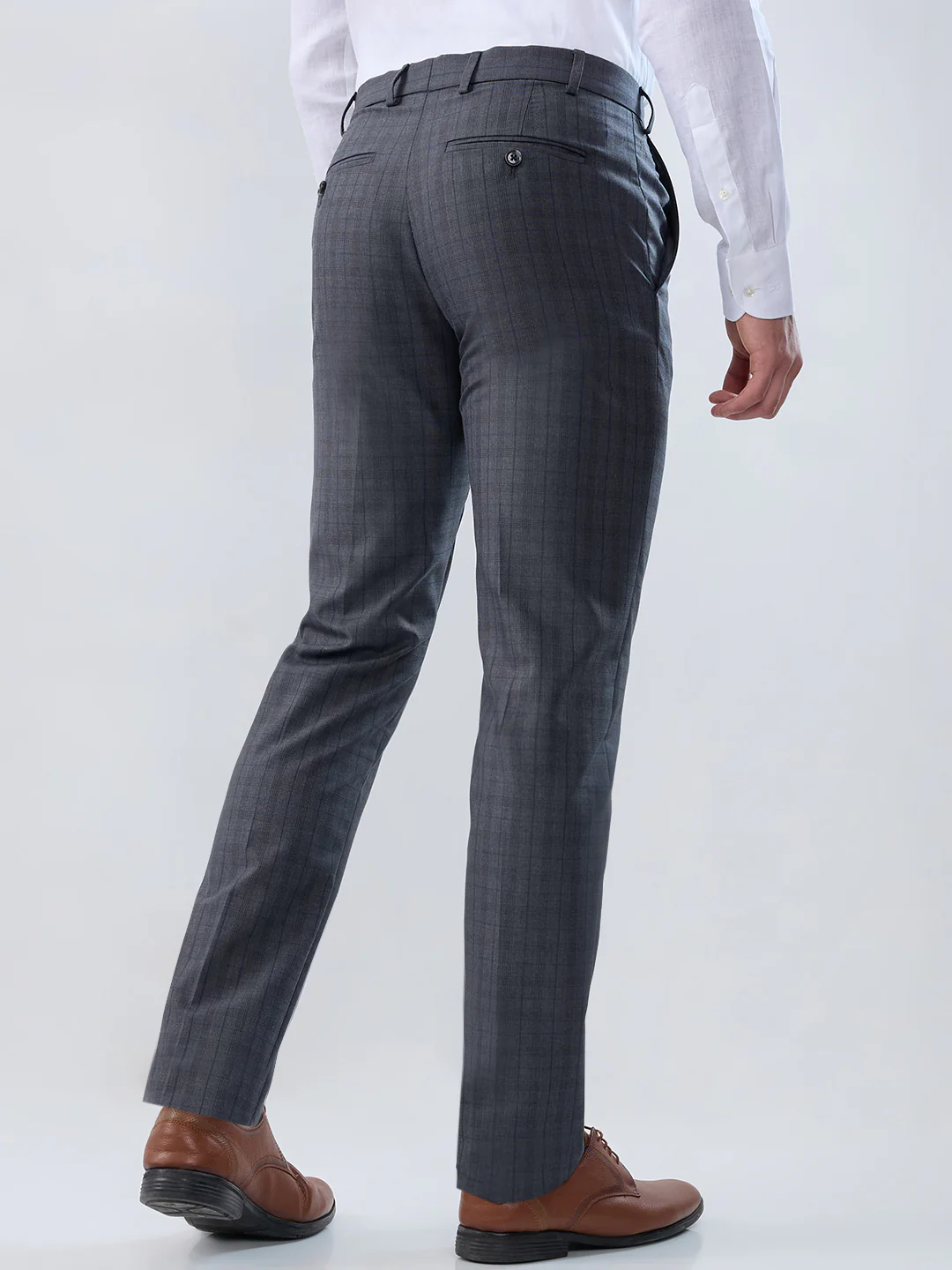 Raymond Men Grey Checks Slim Fit Polyester Blend Trouser - Image 4