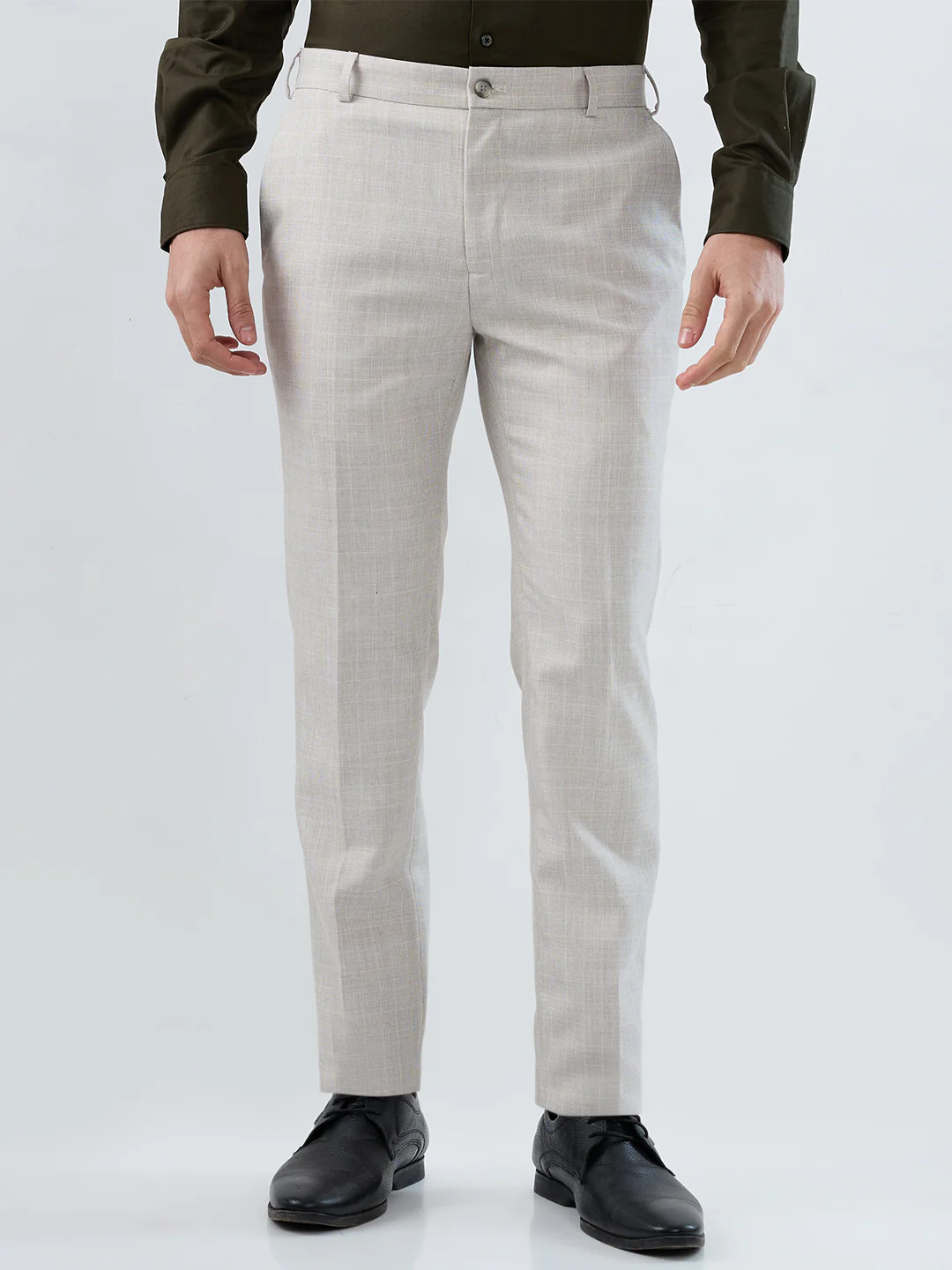 Raymond Men Grey Checks Slim Fit Polyester Blend Trouser