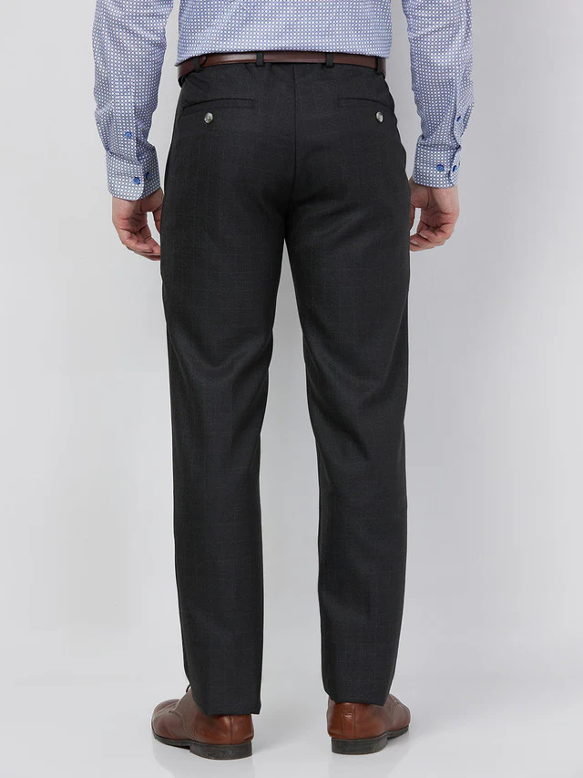 Raymond Men Grey Checks Slim Fit Polyester Blend Trouser - Image 4