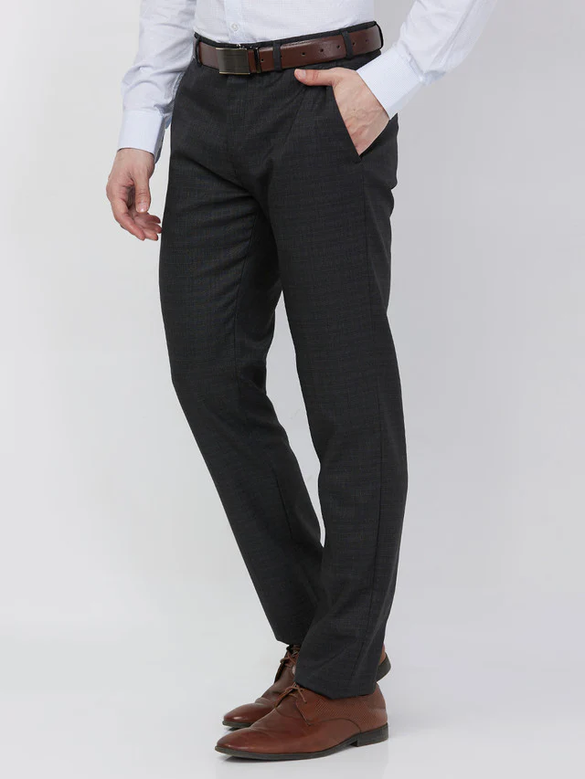 Raymond Men Grey Checks Slim Fit Polyester Blend Trouser - Image 3