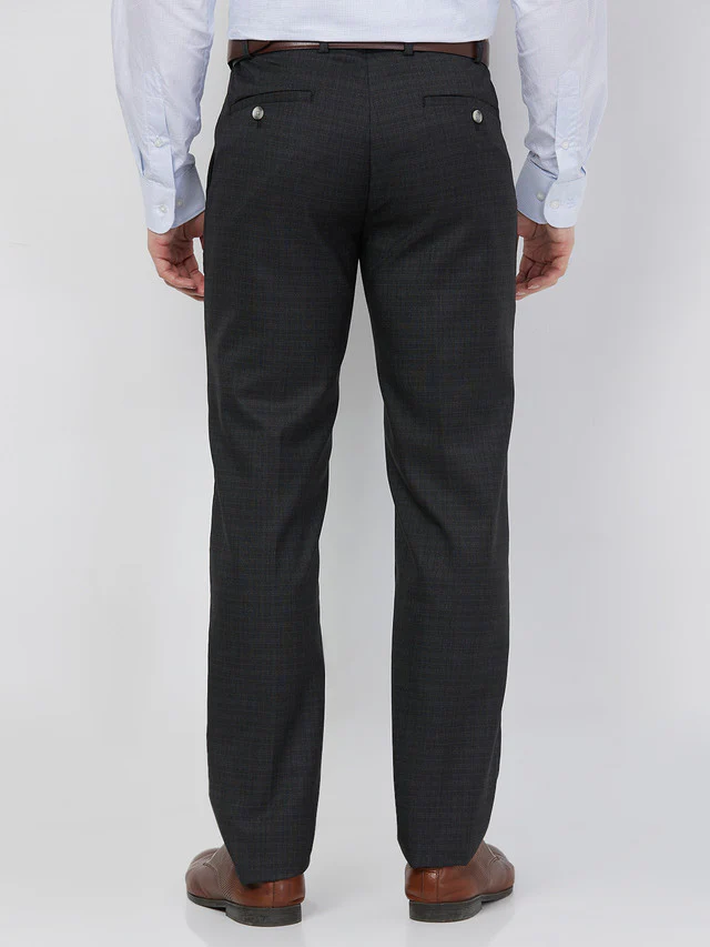 Raymond Men Grey Checks Slim Fit Polyester Blend Trouser - Image 5