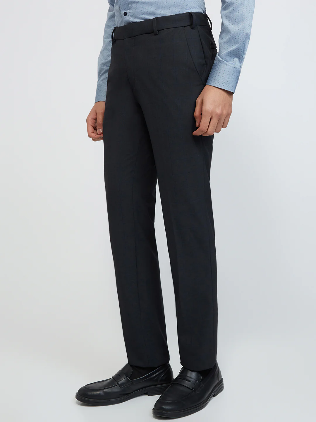 Raymond Men Grey Checks Slim Fit Polyester Blend Trouser - Image 3