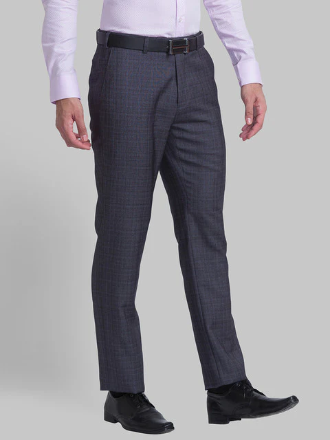 Raymond Men Grey Checks Slim Fit Terry Blend Trouser - Image 2