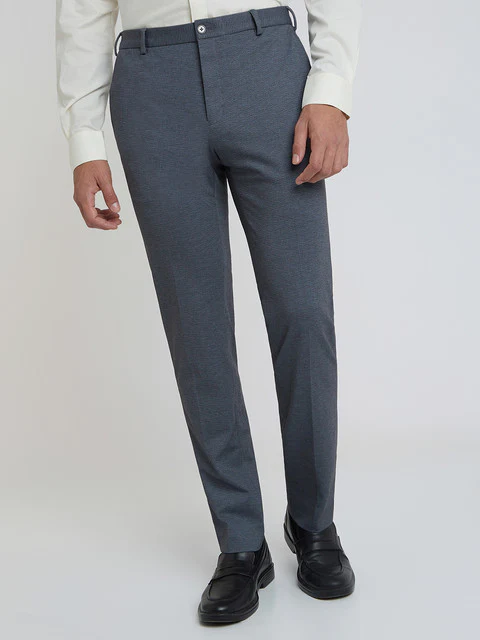 Raymond Men Grey Checks Slim Fit Terylene Blend Trouser
