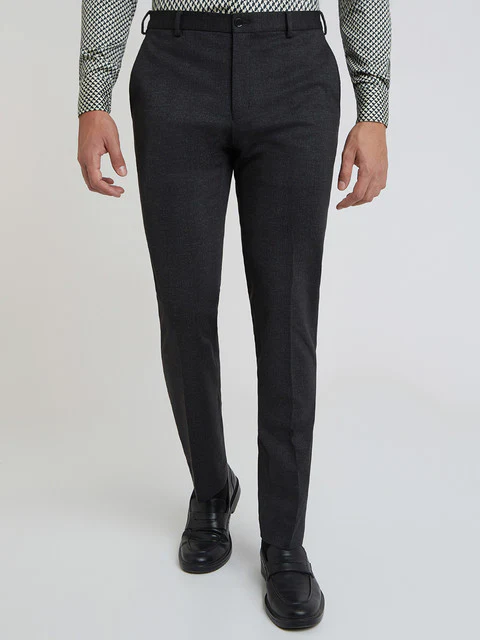 Raymond Men Grey Checks Slim Fit Terylene Blend Trouser