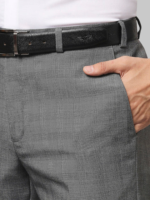 Raymond Men Grey Contemporary Fit Checks Trouser - Image 5