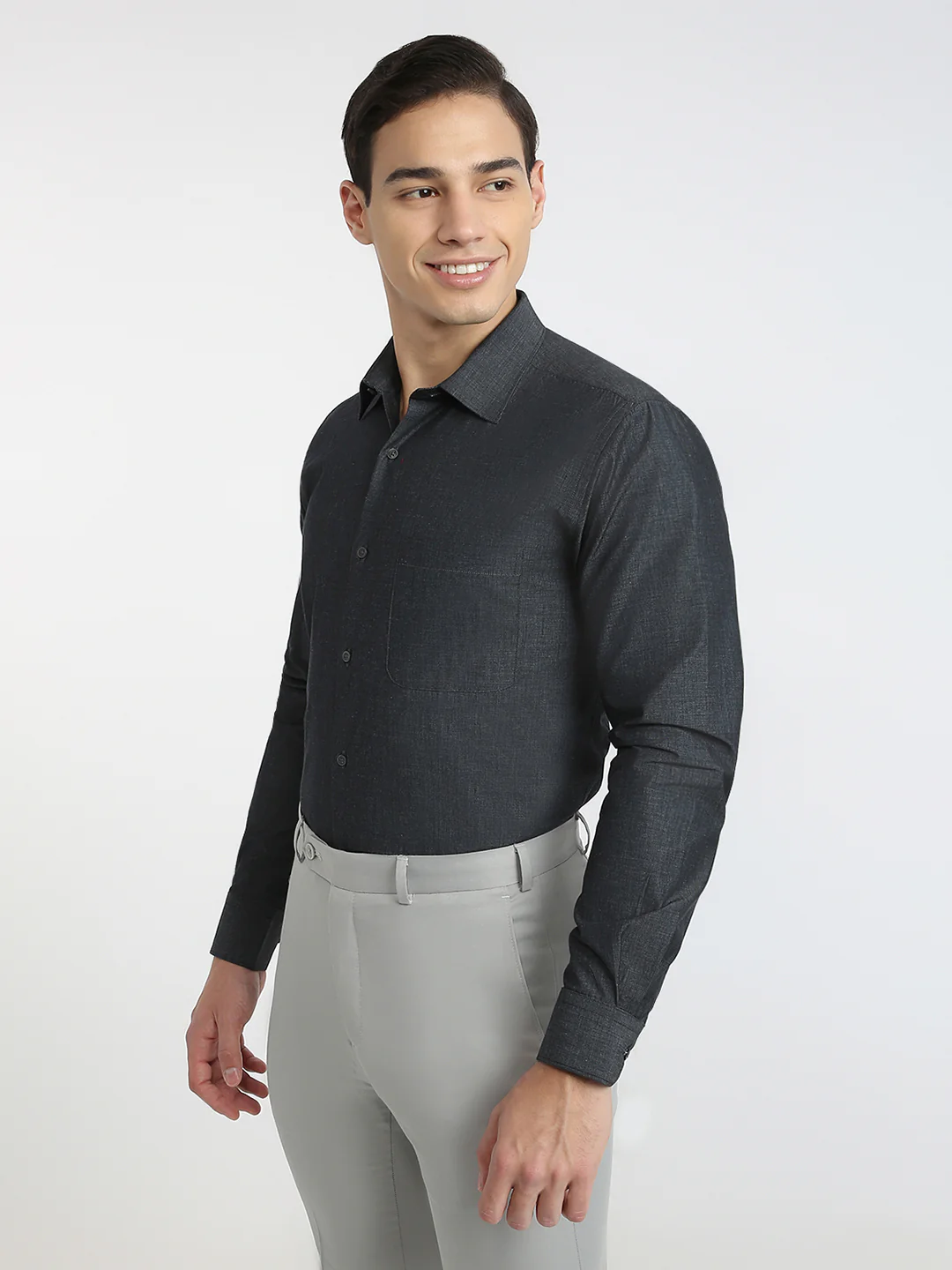 Raymond Men Grey Fil-A-Fil Contemporary Fit Cotton Formal Shirt - Image 3