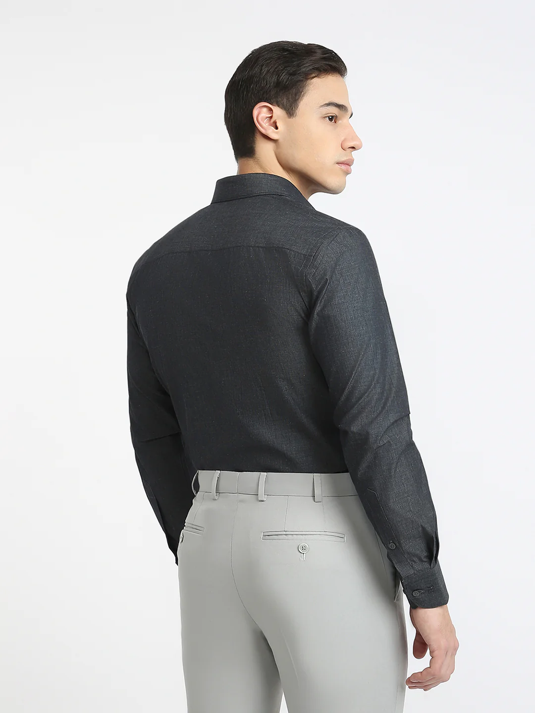 Raymond Men Grey Fil-A-Fil Contemporary Fit Cotton Formal Shirt - Image 4