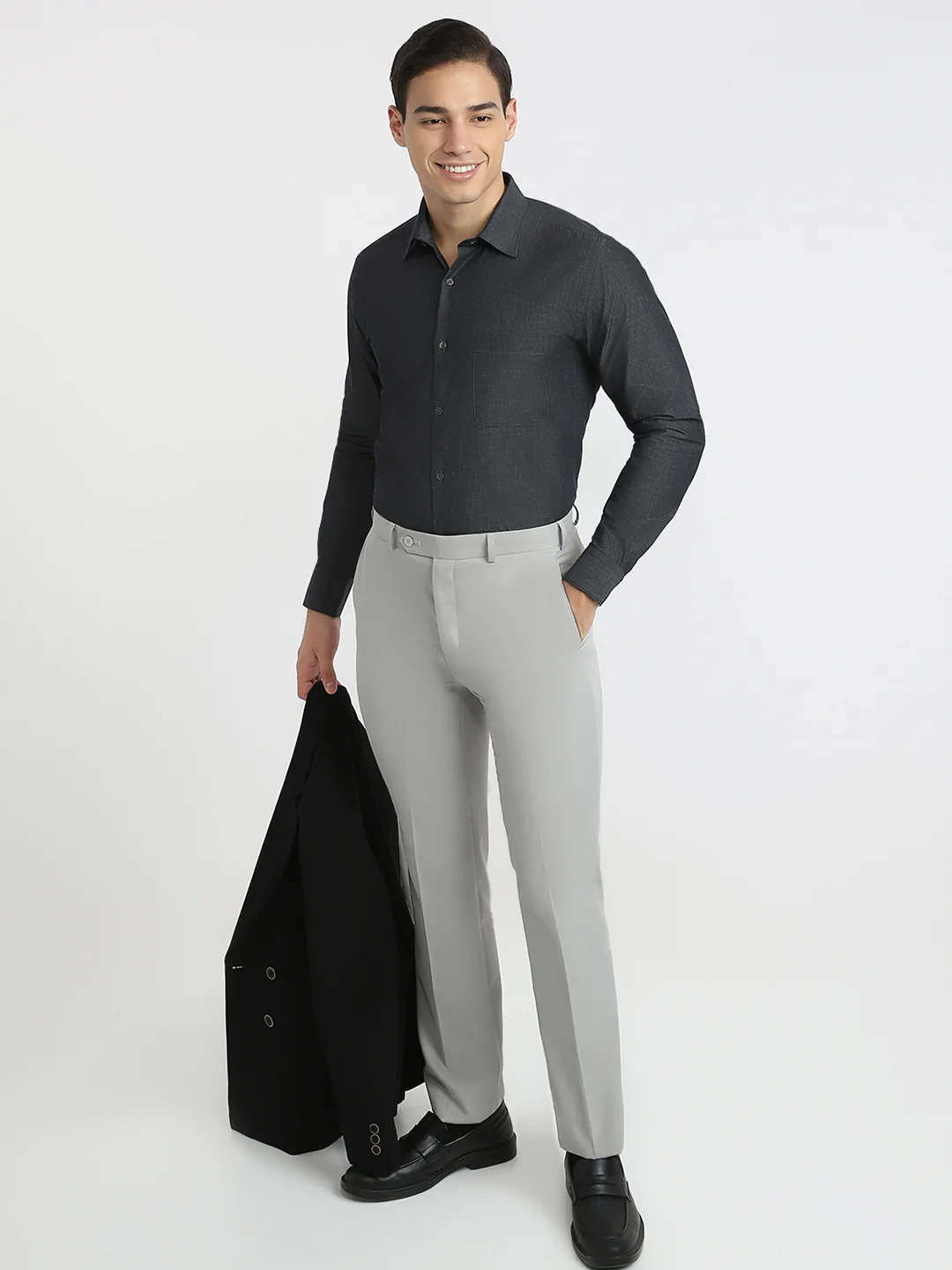 Raymond Men Grey Fil-A-Fil Contemporary Fit Cotton Formal Shirt - Image 5