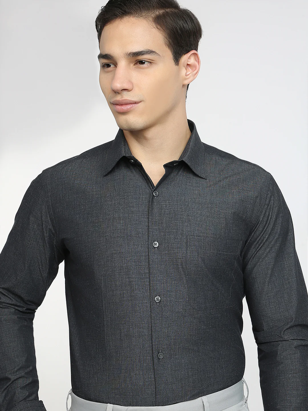 Raymond Men Grey Fil-A-Fil Contemporary Fit Cotton Formal Shirt - Image 6