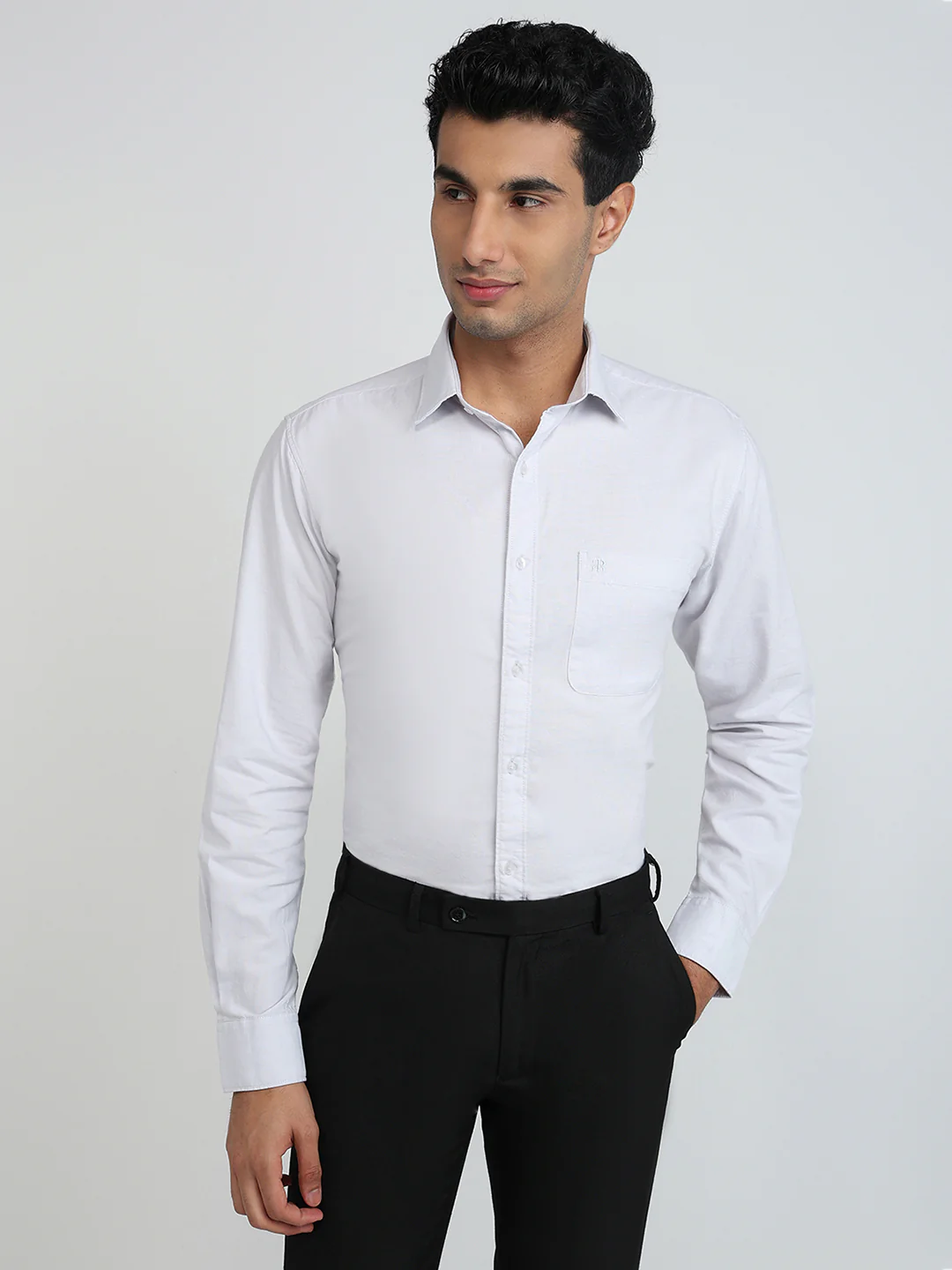 Raymond Men Grey Oxford Slim Fit Cotton Casual Shirt