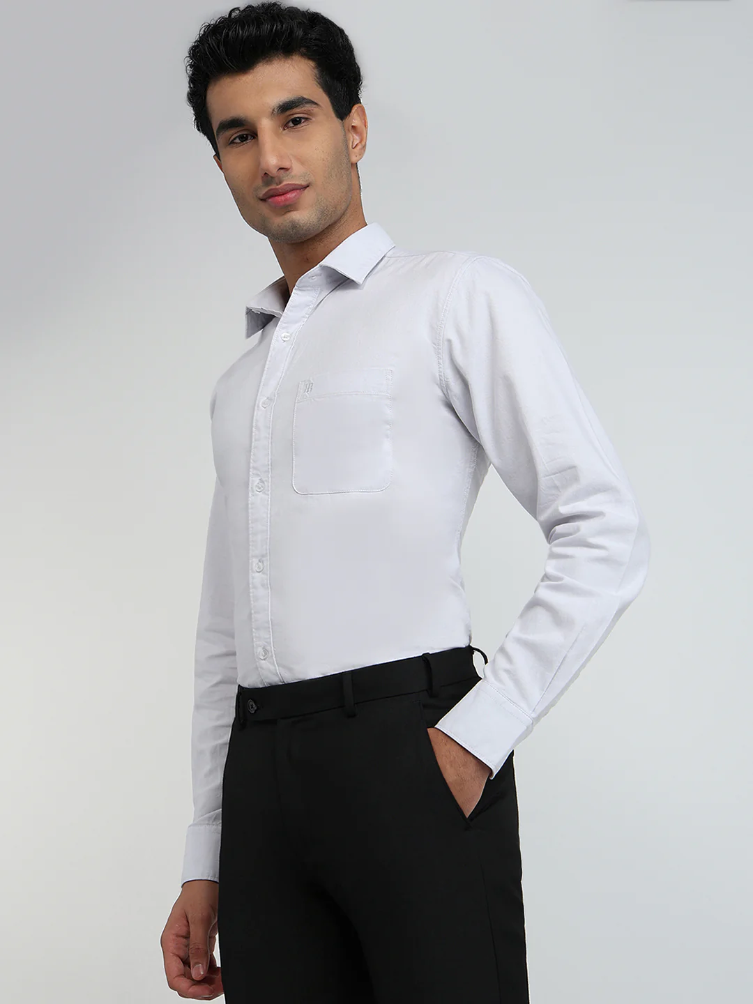 Raymond Men Grey Oxford Slim Fit Cotton Casual Shirt - Image 2