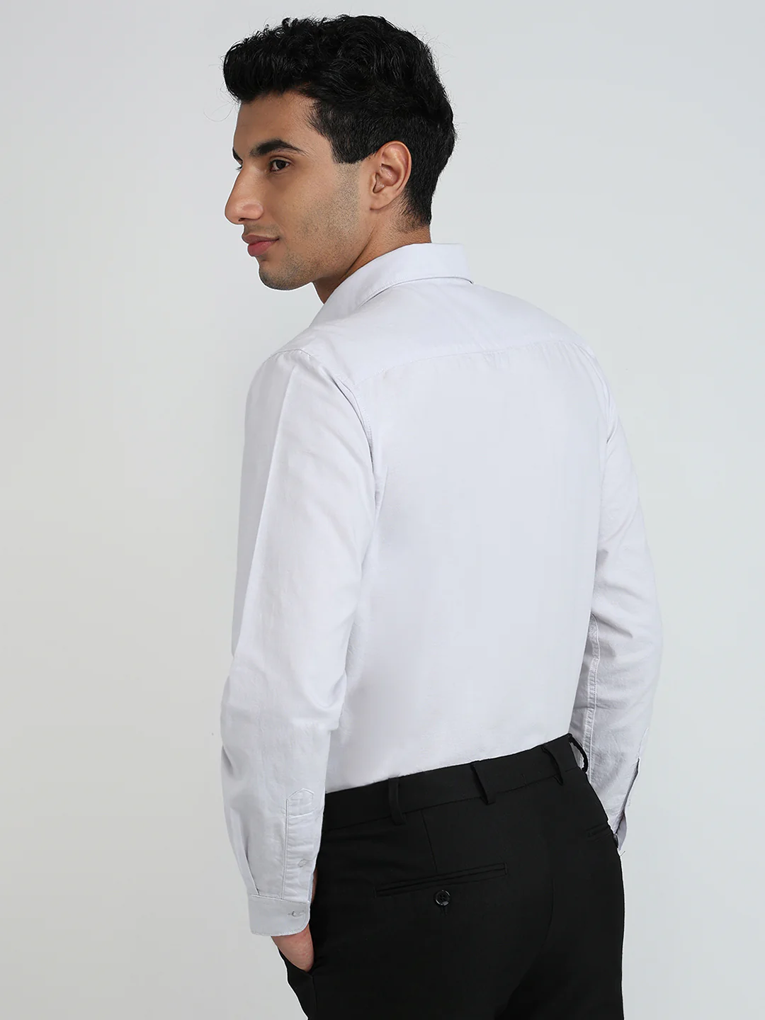 Raymond Men Grey Oxford Slim Fit Cotton Casual Shirt - Image 4