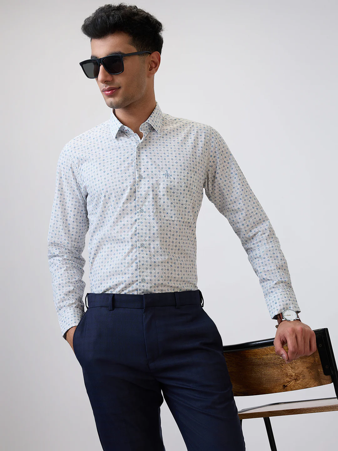 Raymond Men Grey Print Regular Fit Cotton Casual Shirt